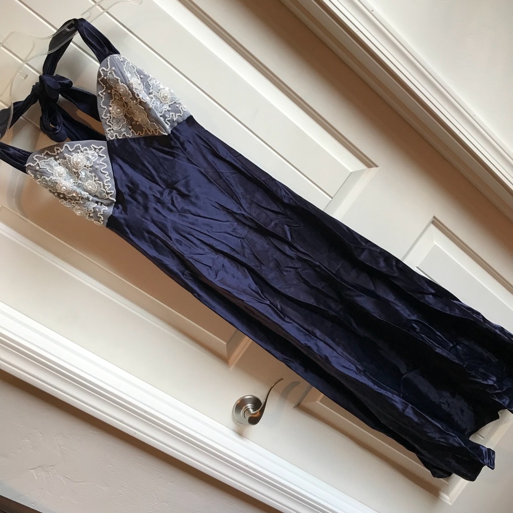 Roberta Beaded Silk Halter Evening Dress